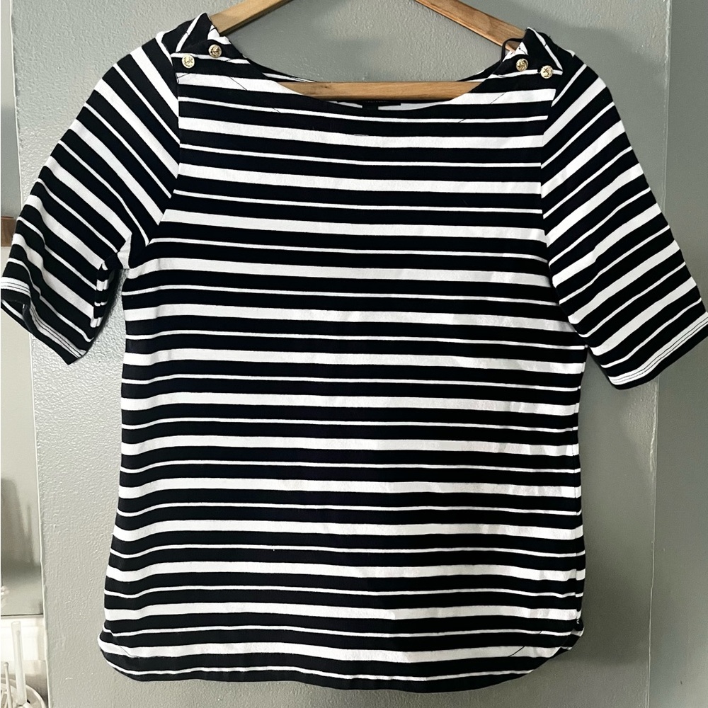 Banana Republic 100% Cotton Striped Nautical Button Shoulder Top – Size S